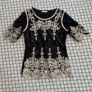 Elegant Black and Gold Embroidered Women's Top
